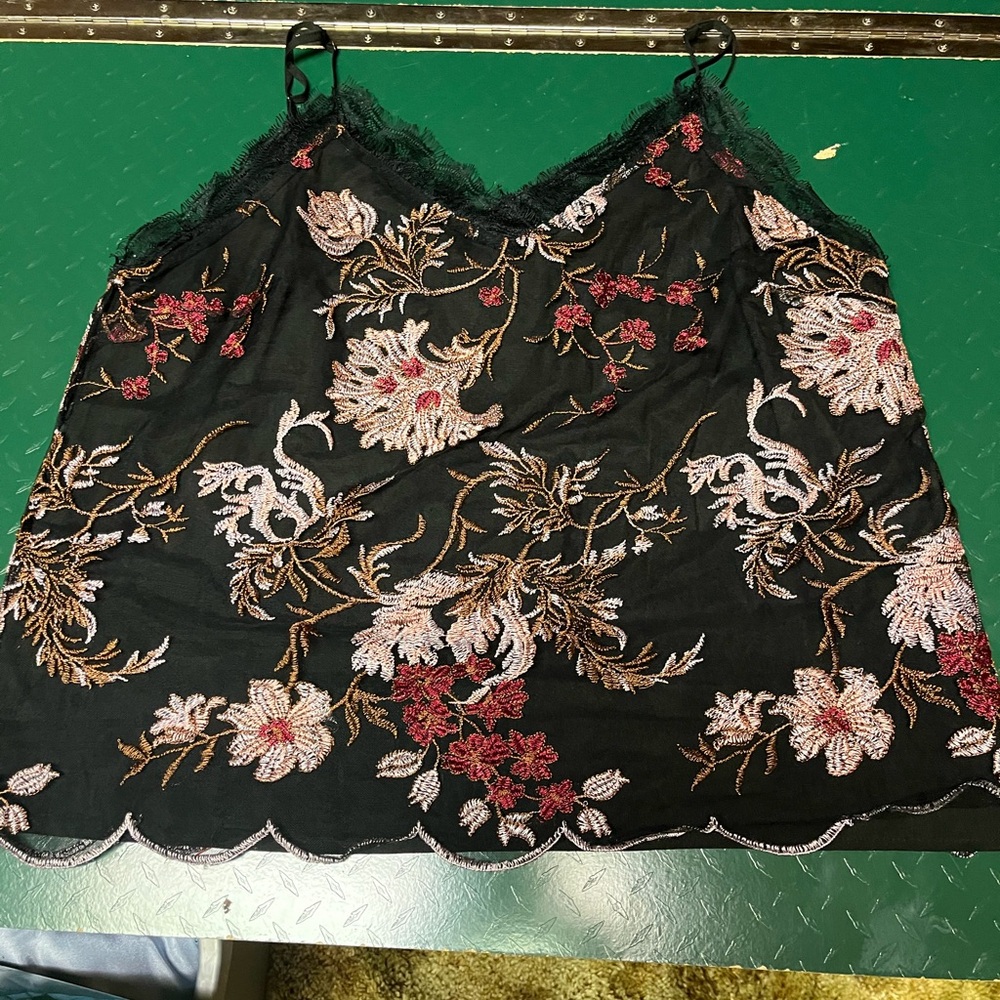 Black Embroidered Lined Spaghetti Strap Camisole by Miss Me-XL